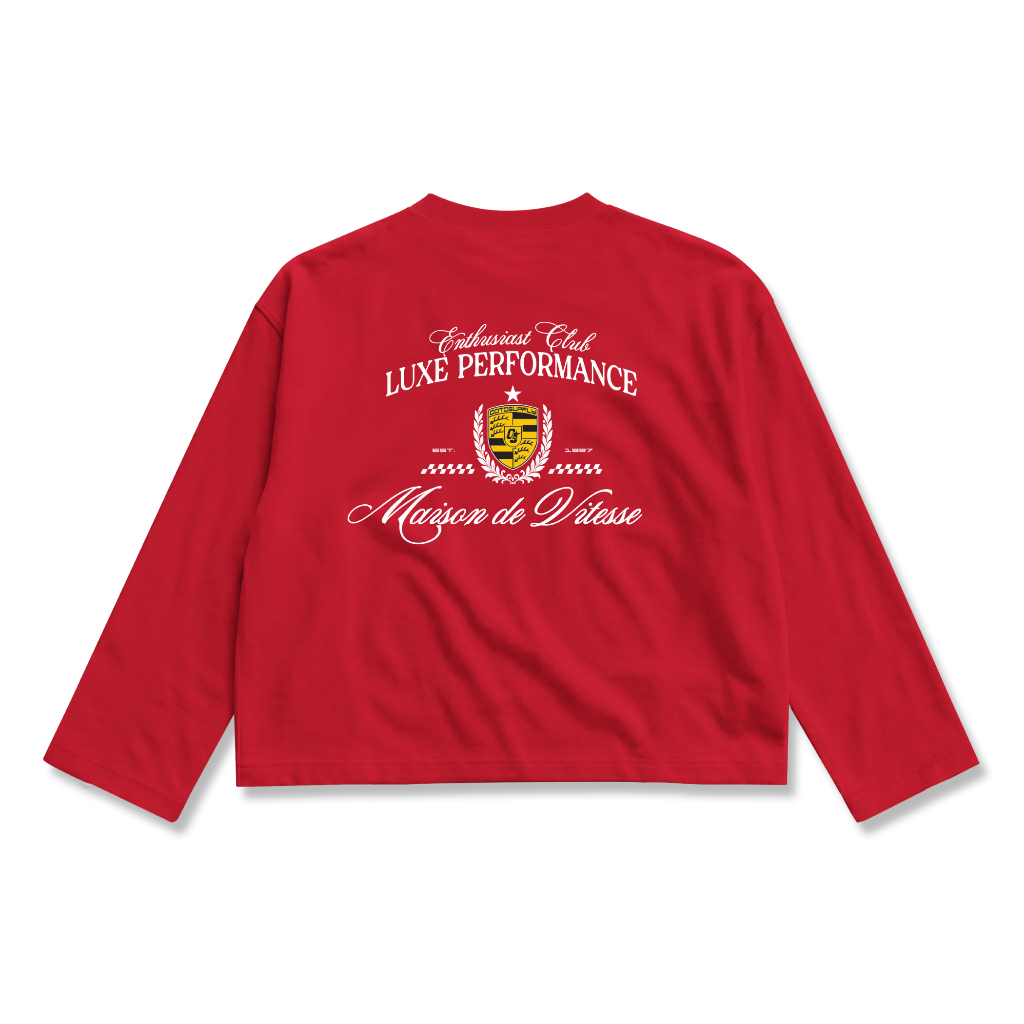 OOTDSUPPLY Longsleeve Boxy Cutline Maison Red Chili & Black l Kaos Panjang Boxy List Unisex | LS-BX-CL-007