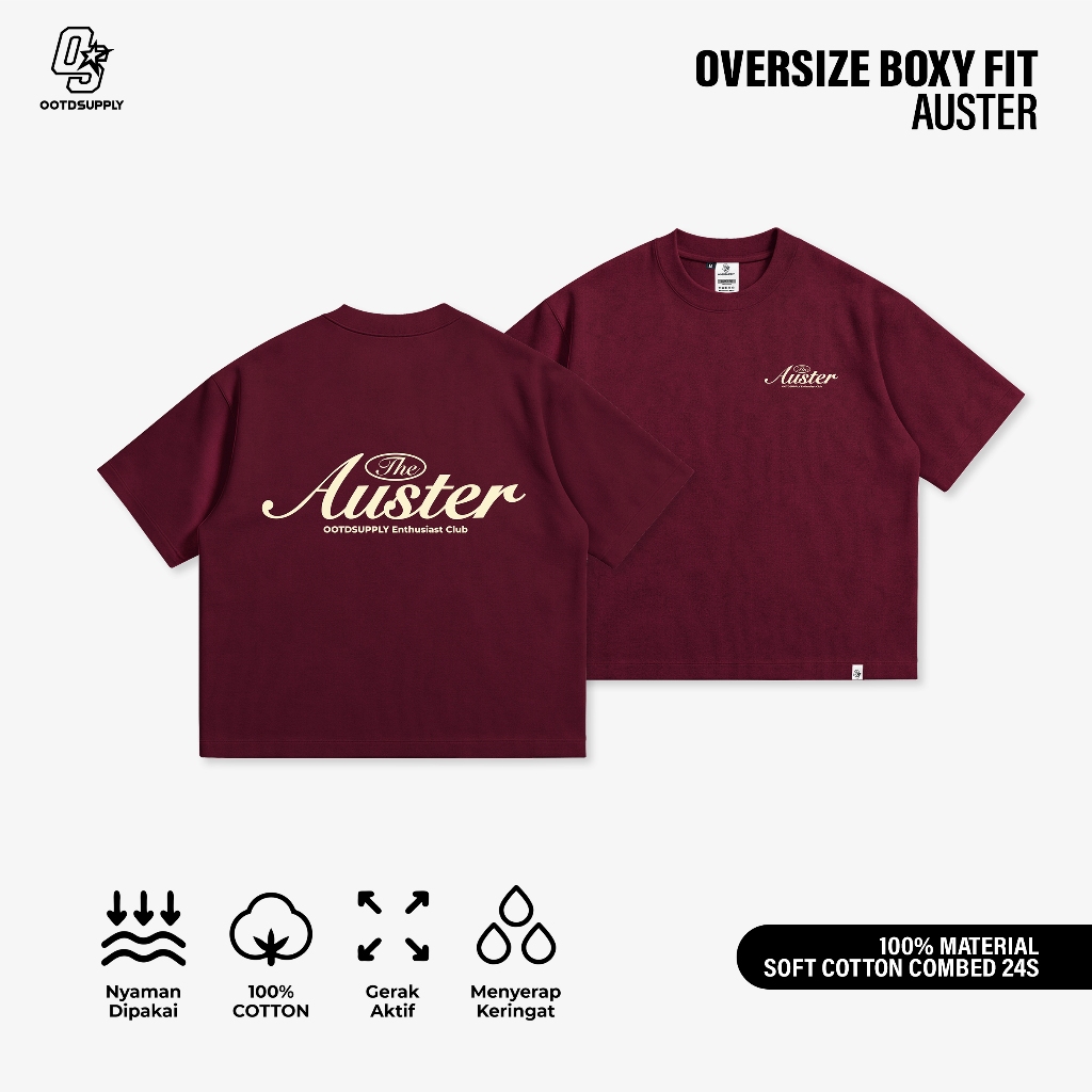 OOTDSUPPLY Tshirt BoxyFit Oversize Auster Maroon | Kaos Boxy Series | Tshirt Boxy fit l Kaos Boxy OS-OVZ-BX-058