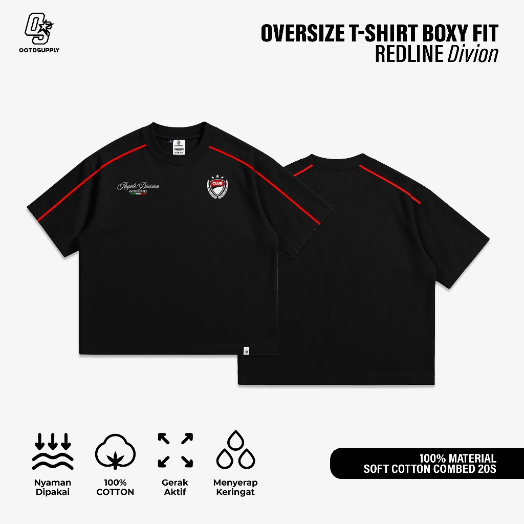 OOTDSUPPLY Tshirt Boxyfit Redline Divion Black l Tshirt Boxyfit Unisex Line Series | OS-OVZBX-RL-BLK-003
