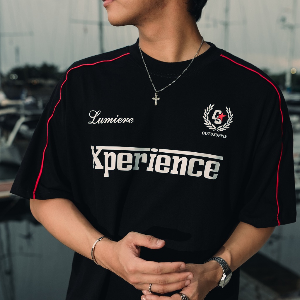 OOTDSUPPLY Tshirt Boxyfit Redline Experience Black l Tshirt Boxyfit Unisex Line Series | OS-OVZBX-RL-BLK-001