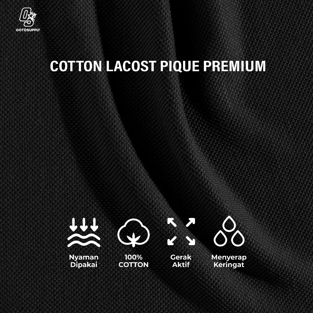 OOTDSUPPLY Polo Pique Zipper Almighty Embroidery Black l Polo Pique | Kemeja Unisex Regular Fit | Kaos Polo Premium Lacost I OS-PS-ZP-BLK-03E