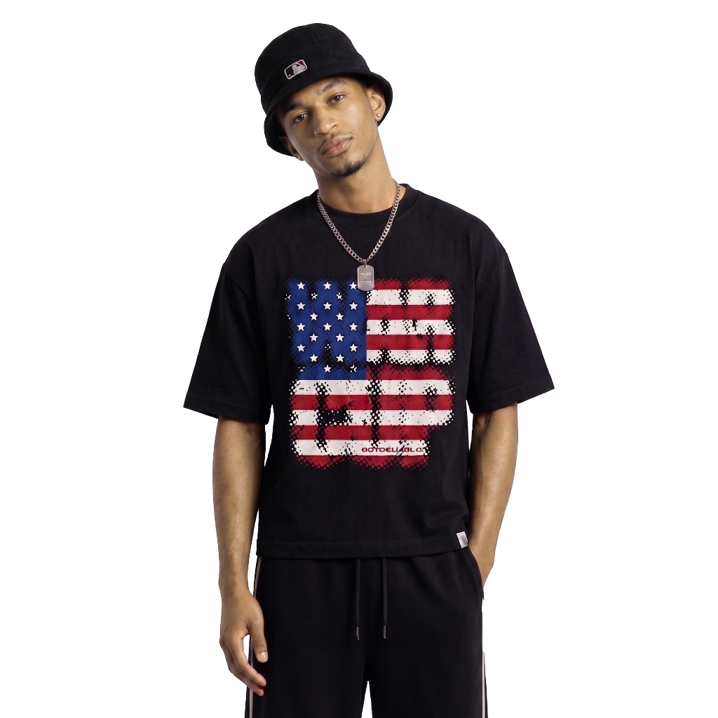 OOTDSUPPLY Boxy Fit Oversize USA Black | 20s Boxy World Cup Series | Tshirt Boxyfit l Kaos Boxy OS-OVZ-BX-074