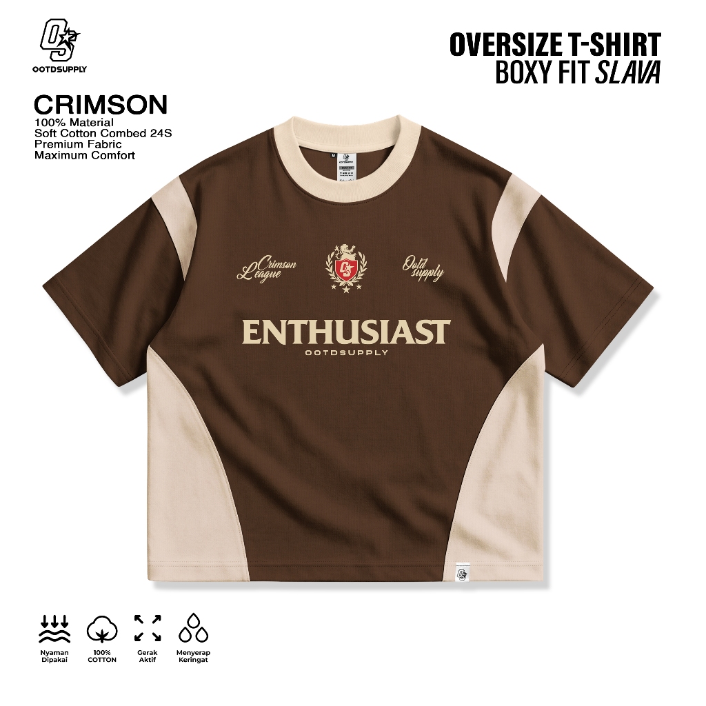 OOTDSUPPLY Oversize Boxy Slava Crimson Dark Brown Mocca l Tshirt Kaos Boxyfit | OS-OVZ-BX-SLA-003
