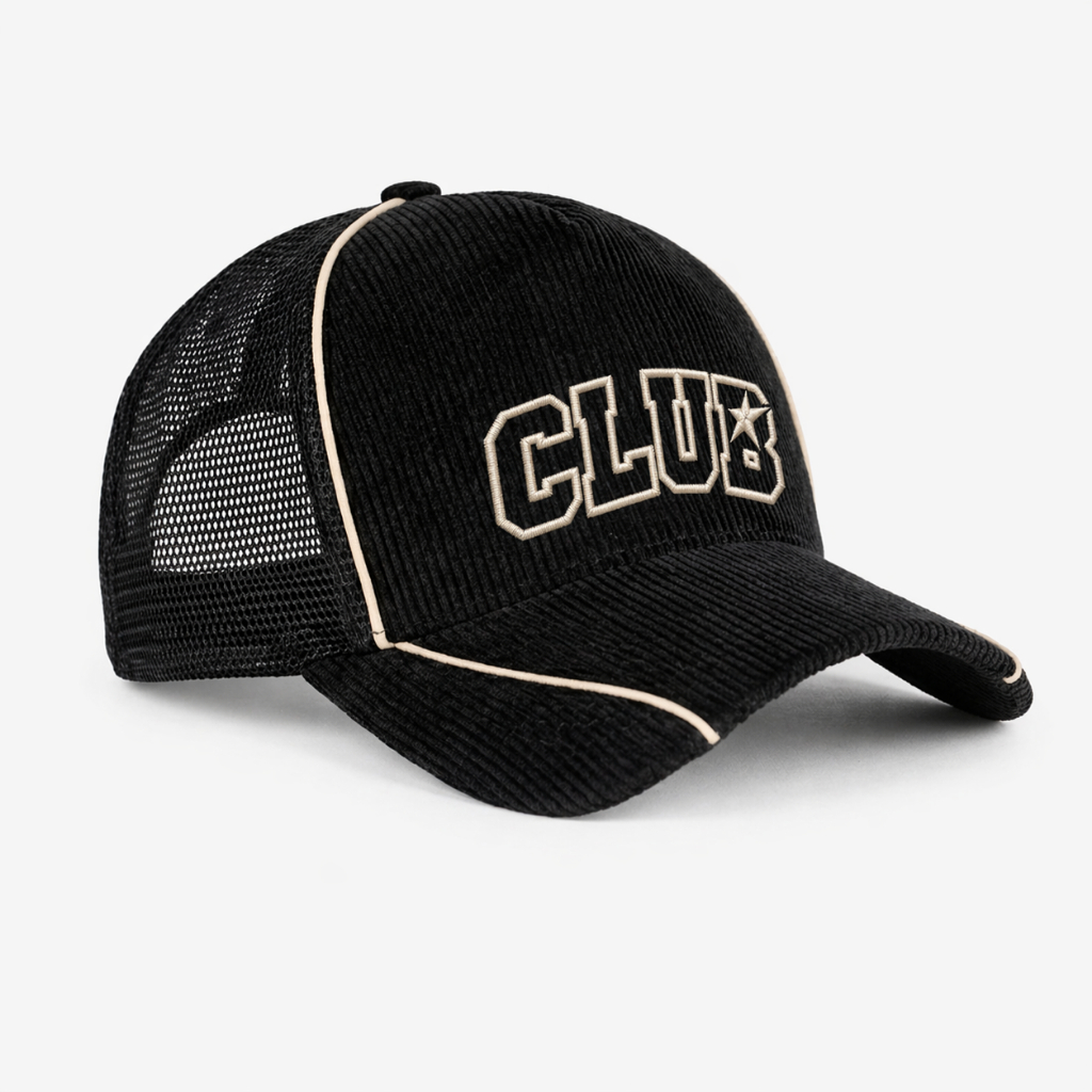 OOTDSUPPLY Polo Caps Corduroy Clubbers Bordir Black | Topi Hat Twill Bordir Pria & Wanita | OS-CAP-CDR-047-BC
