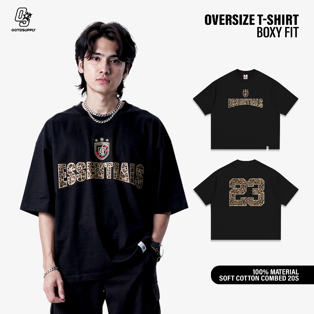 OOTDSUPPLY Boxy Fit Oversize Leopard 23 Black | 20s Boxy Series | Tshirt Boxyfit l Kaos Boxy OS-OVZ-BX-057