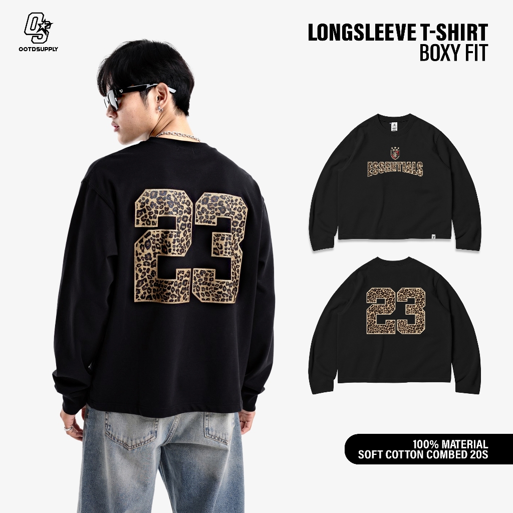 OOTDSUPPLY Longsleeve Boxy 20s Leopard 23 Black l Oversize T-Shirt Lengan Panjang l Kaos Panjang Boxyfit | OS-LS-BX-RIB018
