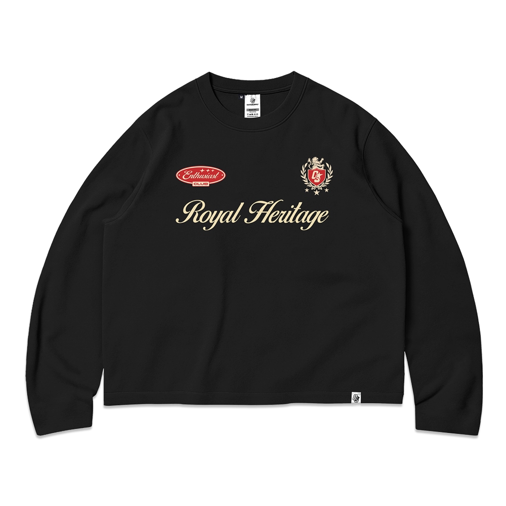 OOTDSUPPLY Longsleeve Boxy 20s Royal Heritage Black l Oversize T-Shirt Lengan Panjang l Kaos Panjang Boxyfit | OS-LS-BX-RIB016