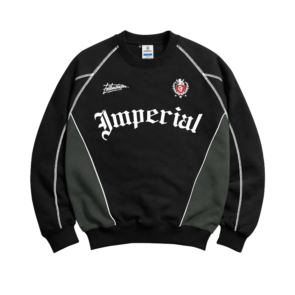 OOTDSUPPLY Crewneck Stitch Imperial Black Grey | Sweater Pria & Wanita | Cotton Fleece Unisex | OS-CN-STITCH-006