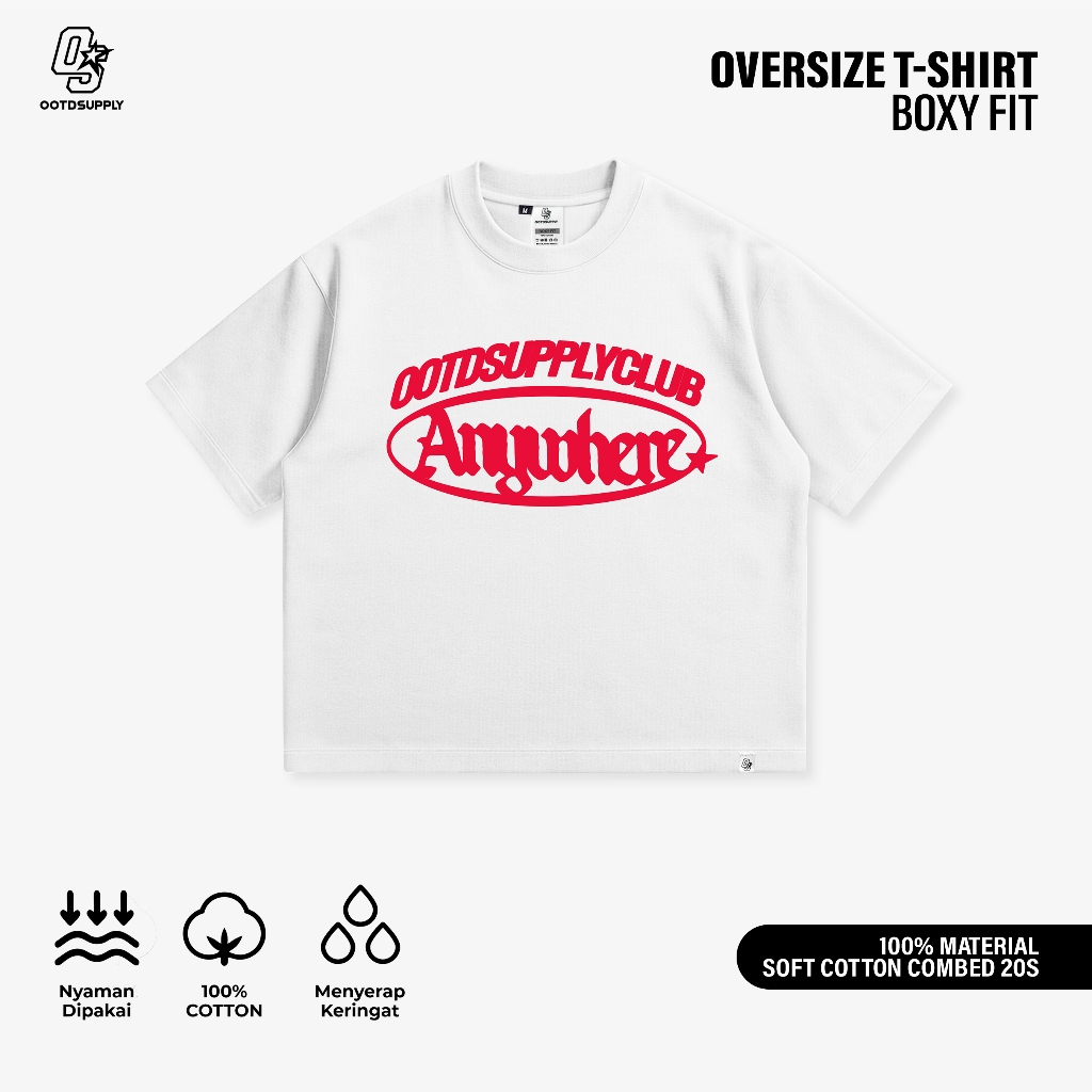 OOTDSUPPLY BoxyFit Oversize Anywhere Black & White | Kaos Boxy Series | Tshirt Boxy fit l Kaos Boxy OS-OVZ-BX-062