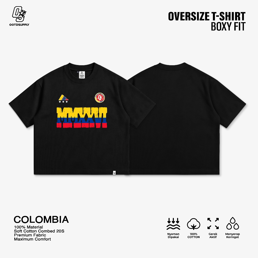 OOTDSUPPLY Boxy Fit Oversize Colombia Black | 20s Boxy World Cup Series | Tshirt Boxyfit l Kaos Boxy OS-OVZ-BX-068