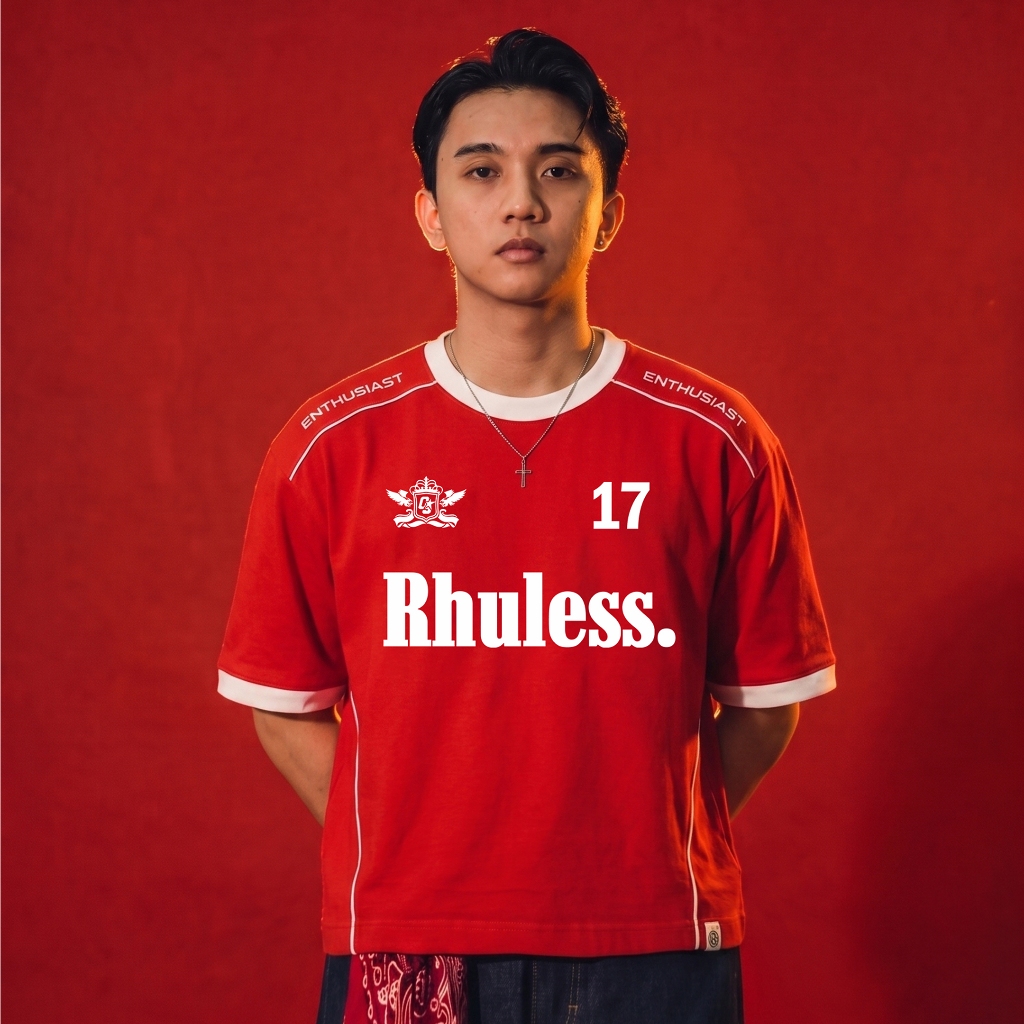 OOTDSUPPLY Oversize Boxy Ringer Line Rhuless Red Chili l Kaos Boxy Unisex Ringer Series | OS-OVZ-BX-RL-RC-002