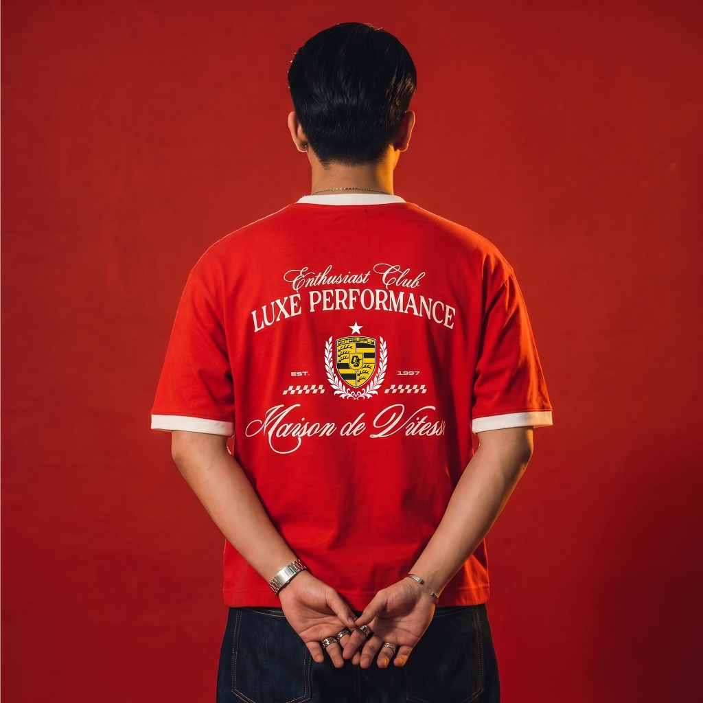 OOTDSUPPLY Oversize Boxy Ringer Line Maison Red Chili & Black l Kaos Boxy Unisex Ringer Series | OS-OVZ-BX-RL-RC-003