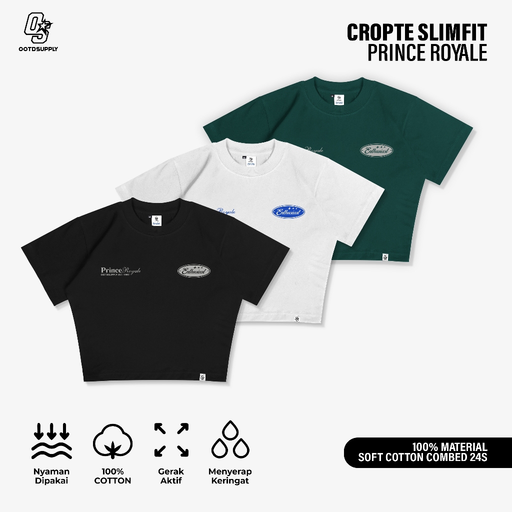 OOTDSUPPLY Croptee Fit Prince | Tshirt Croptee Slimfit | Atasan Wanita | Kaos Crop CSF023