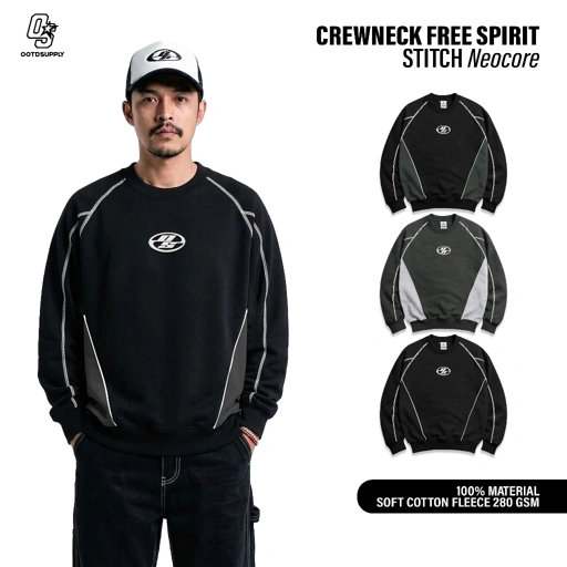 Image of OOTDSUPPLY Crewneck Stitch Neocore Embroiderry | Sweater Pria & Wanita | Cotton Fleece Unisex | OS-CN-STITCH-NE