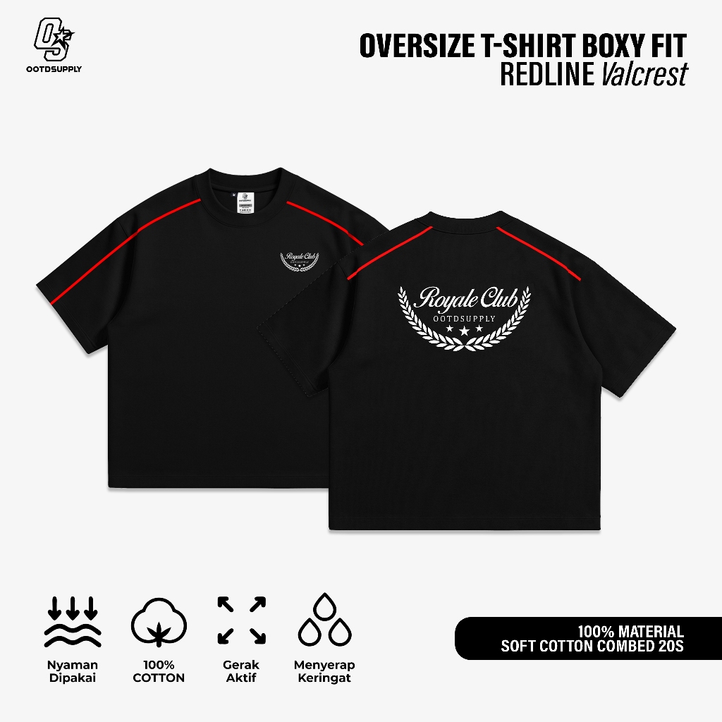 OOTDSUPPLY Tshirt Boxyfit Redline Valcrest Black l Tshirt Boxyfit Unisex Line Series | OS-OVZBX-RL-BLK-002