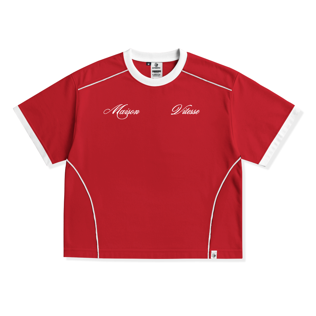 OOTDSUPPLY Oversize Boxy Ringer Line Maison Red Chili & Black l Kaos Boxy Unisex Ringer Series | OS-OVZ-BX-RL-RC-003