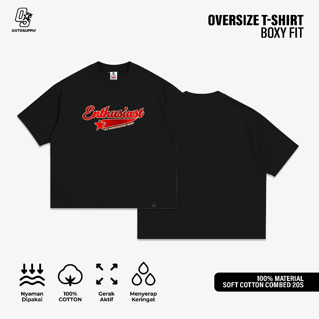 OOTDSUPPLY Boxy Fit Oversize Starline Black | 20s Boxy Series | Tshirt Boxyfit l Kaos Boxy OS-OVZ-BX-054