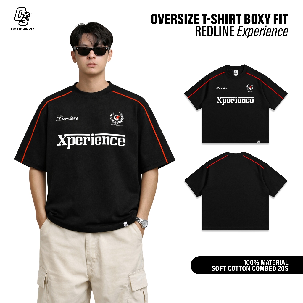 OOTDSUPPLY Tshirt Boxyfit Redline Experience Black l Tshirt Boxyfit Unisex Line Series | OS-OVZBX-RL-BLK-001