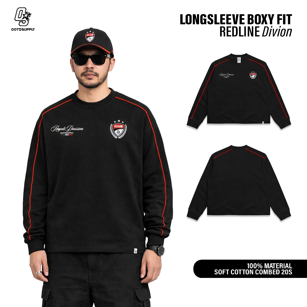 OOTDSUPPLY Longsleeve BoxyFit Redline Divion Black l Atasan Boxy Lengan Panjang Line Series | OS-LSBX-RL-BLK-003