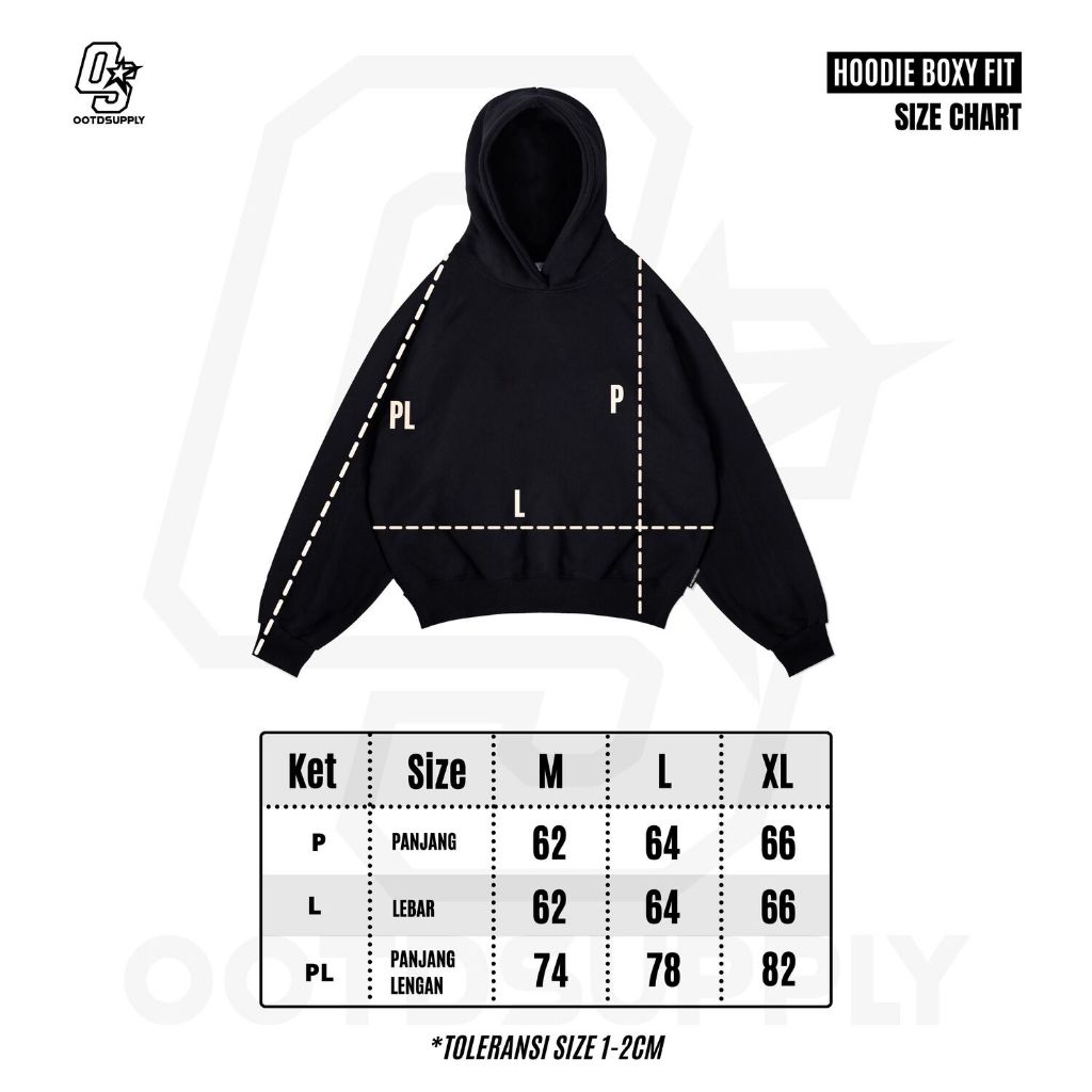 OOTDSUPPLY Hoodie BoxyFit Redline Insign Embroiderry Black l Hoodie Boxy Line Series | OS-HDBX-RL-BLK-005E