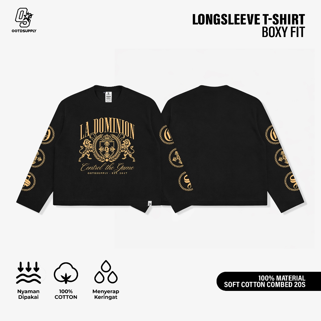OOTDSUPPLY Longsleeve Boxy 20s Dominion Black l Oversize T-Shirt Lengan Panjang l Kaos Panjang I Atasan Unisex | OS-LS-BX-012