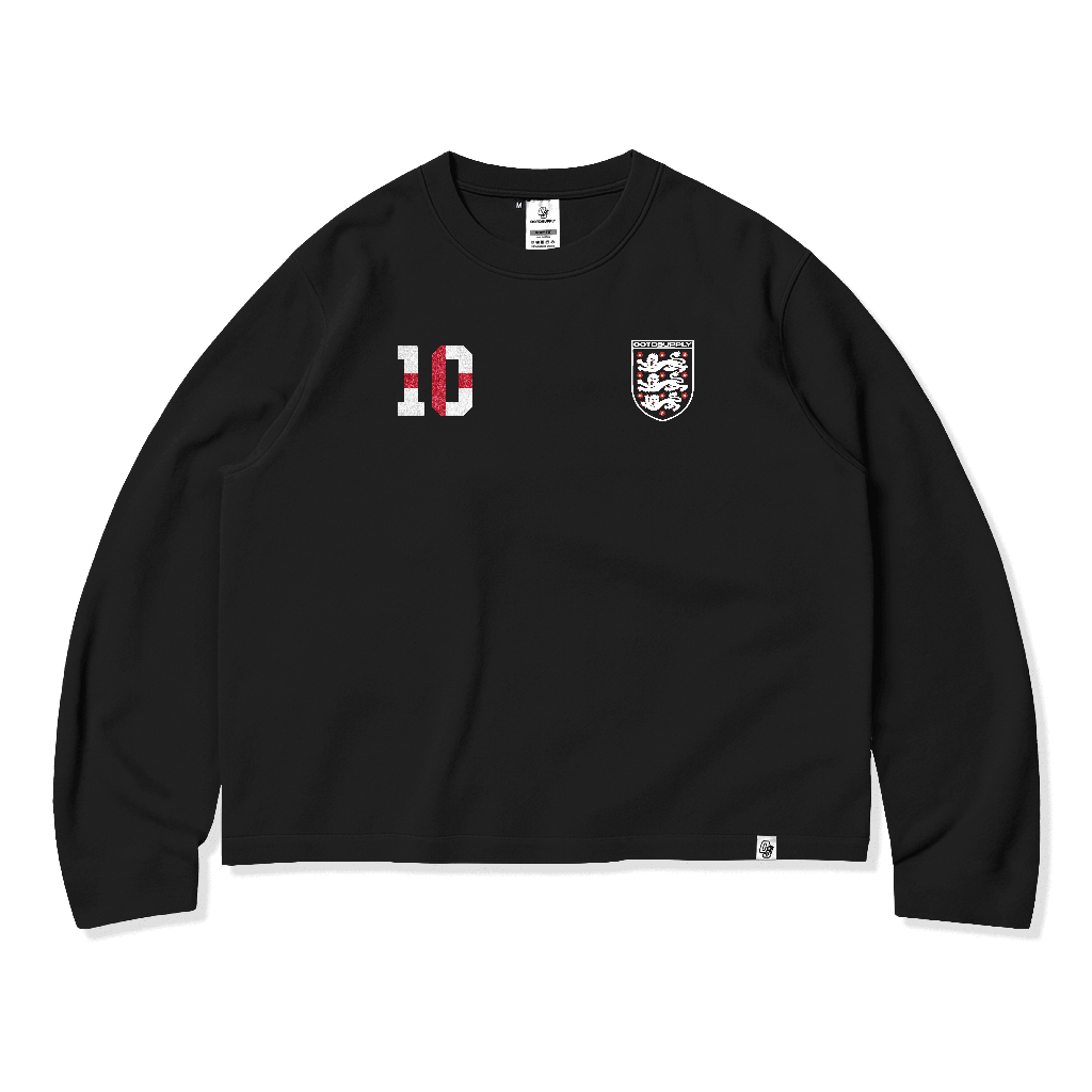 OOTDSUPPLY Longsleeve Boxy 20s England Black l Oversize Boxy World Cups Series | T-Shirt Lengan Panjang l Kaos Panjang I Atasan Unisex | OS-LS-BX-023
