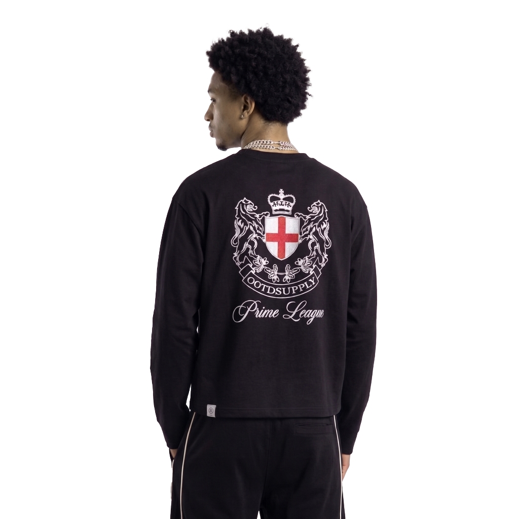 OOTDSUPPLY Longsleeve Boxy 20s England Black l Oversize Boxy World Cups Series | T-Shirt Lengan Panjang l Kaos Panjang I Atasan Unisex | OS-LS-BX-023