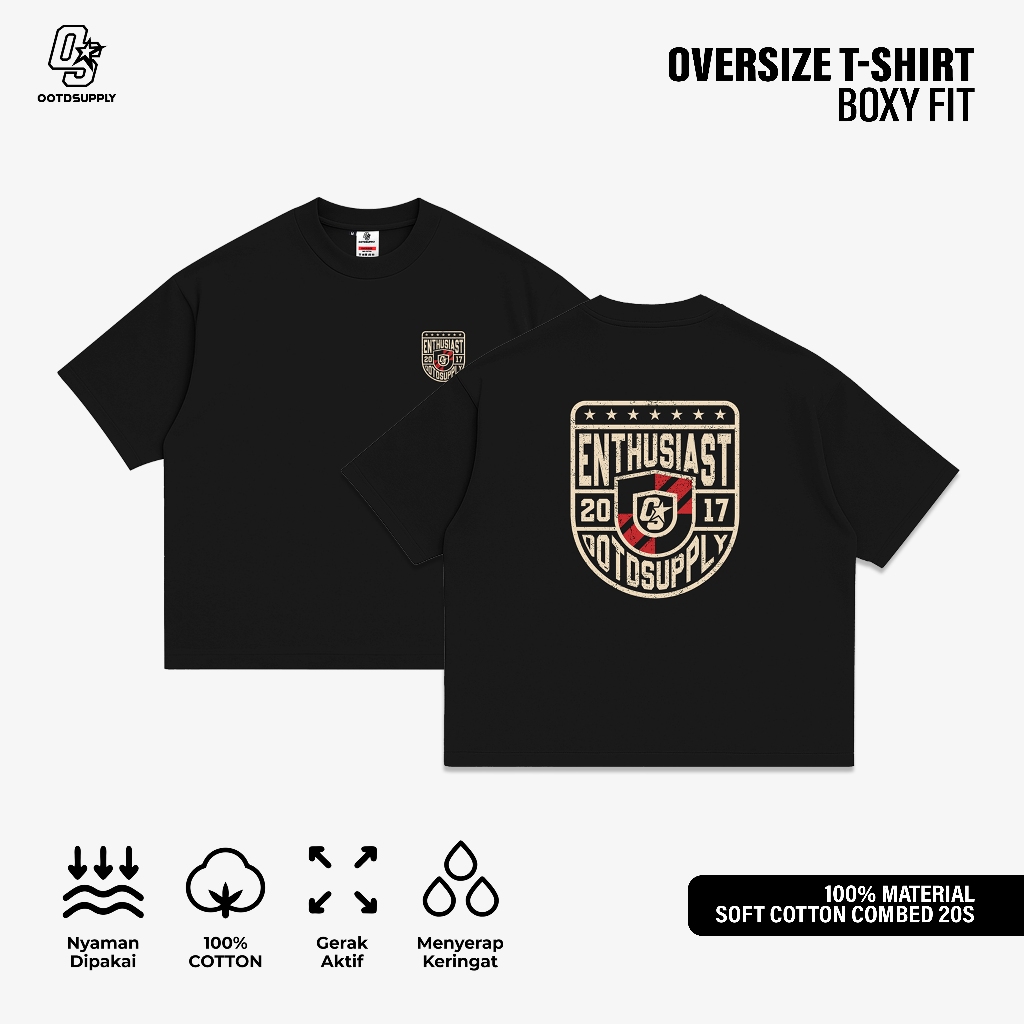 OOTDSUPPLY Boxy Fit Oversize Eternal Shield Black | 20s Boxy Series | Tshirt Boxyfit l Kaos Boxy OS-OVZ-BX-056