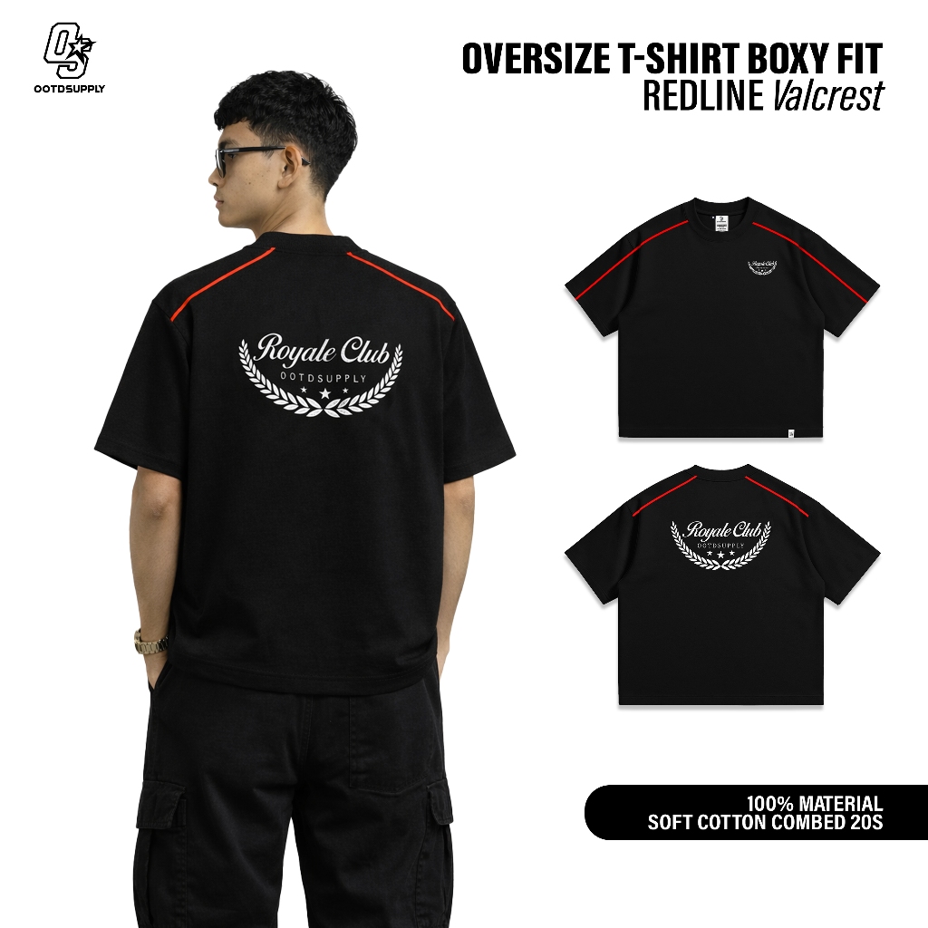OOTDSUPPLY Tshirt Boxyfit Redline Valcrest Black l Tshirt Boxyfit Unisex Line Series | OS-OVZBX-RL-BLK-002