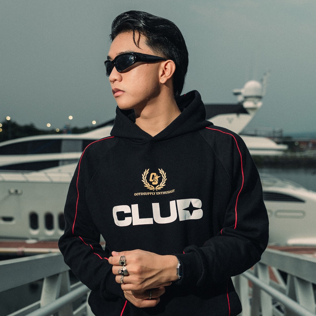 OOTDSUPPLY Hoodie BoxyFit Redline Starclub Black l Hoodie Boxy Line Series | OS-HDBX-RL-BLK-004