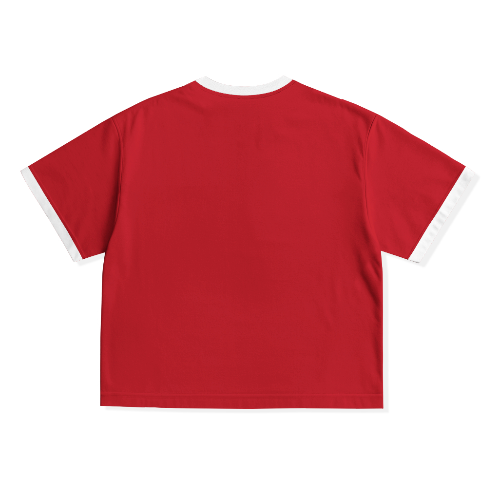 OOTDSUPPLY Oversize Boxy Ringer Line Rhuless Red Chili l Kaos Boxy Unisex Ringer Series | OS-OVZ-BX-RL-RC-002