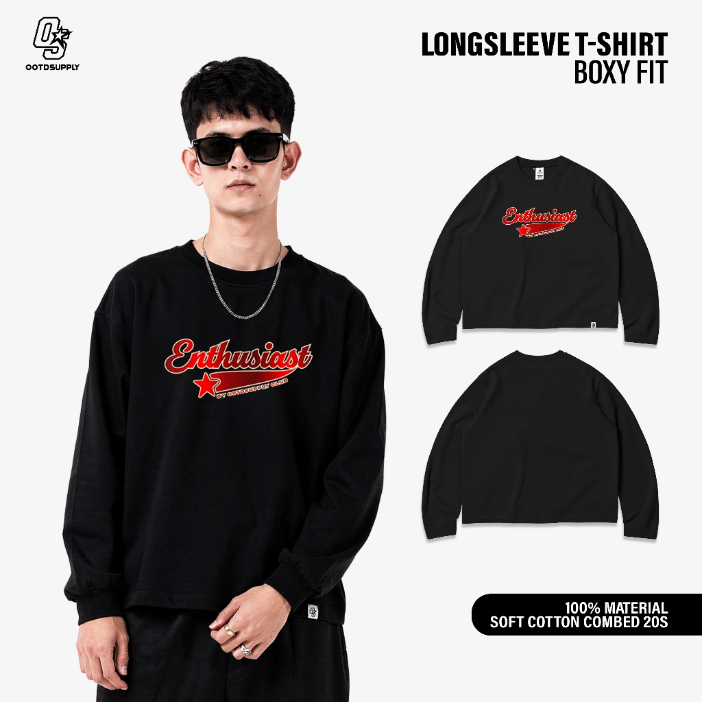 OOTDSUPPLY Longsleeve Boxy 20s Starline Black l Oversize T-Shirt Lengan Panjang l Kaos Panjang Boxyfit | OS-LS-BX-RIB015
