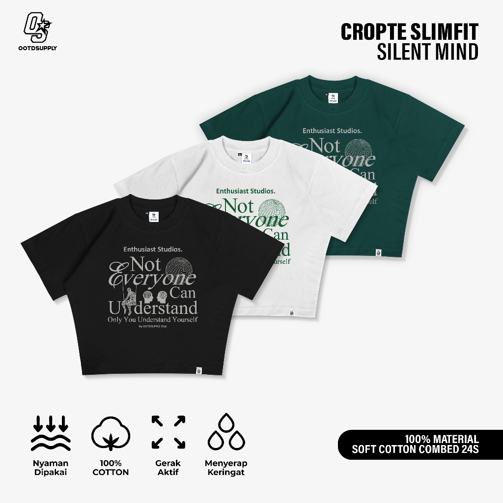 OOTDSUPPLY Croptee Fit Silent | Tshirt Croptee Slimfit | Atasan Wanita | Kaos Crop CSF025