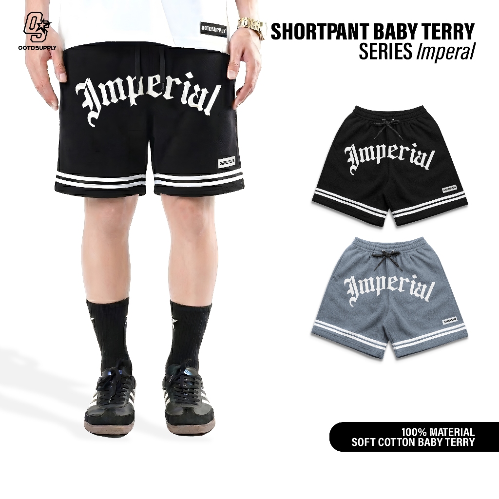 OOTDSUPPLY Celana Pendek Imperial Black & Light Grey l Celana Pendek | Celana Sport Baby Terry | OS-SP-BT-003