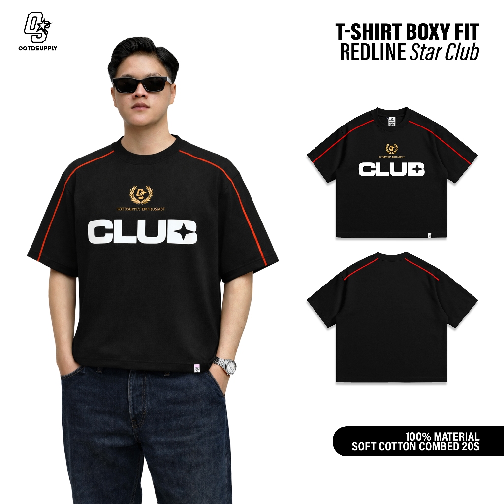 OOTDSUPPLY Tshirt Boxyfit Redline Starclub Black l Tshirt Boxyfit Unisex Line Series | OS-OVZ-BX20S-RL-BLK-004