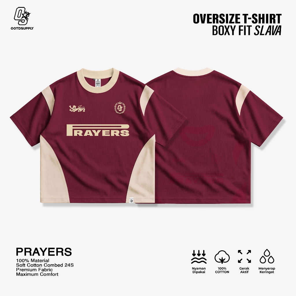 OOTDSUPPLY Oversize Boxy Slava Prayers Maroon Mocca l Tshirt Kaos Boxyfit | OS-OVZ-BX-SLA-002