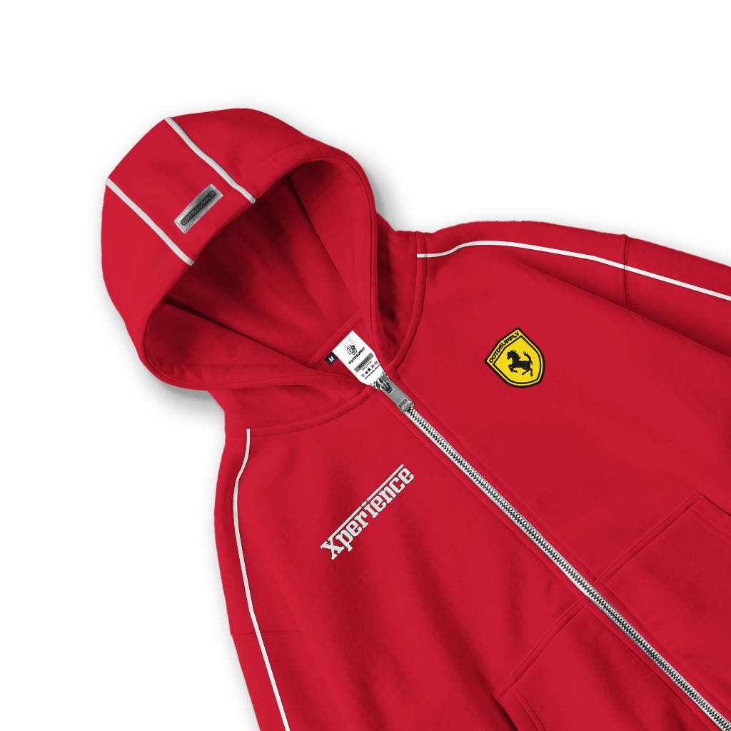 OOTDSUPPLY Hoodie Zipper BoxyFit Forza Embroiderry Red & Black l Hoodie Boxy Zipper List Series | OS-HDBX-ZP-LIST-RC-001E