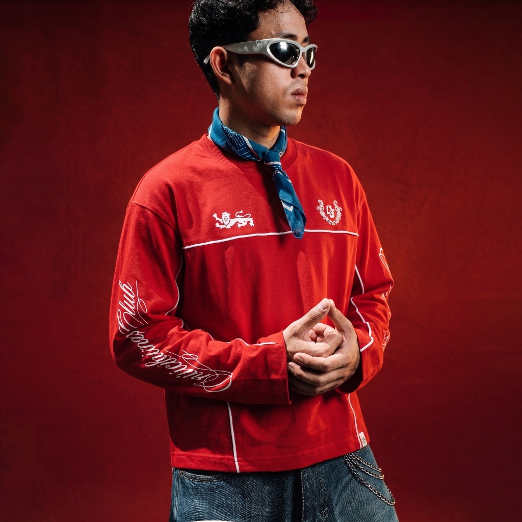 OOTDSUPPLY Longsleeve Boxy Cutline Eminence Red Chili | Kaos Panjang Boxy List Unisex | LS-BX-CL-006