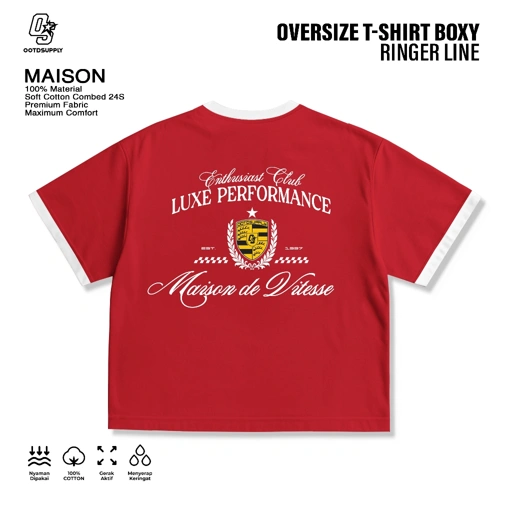 OOTDSUPPLY Oversize Boxy Ringer Line Maison Red Chili l Kaos Boxy Unisex Ringer Series | OS-OVZ-BX-RL-RC-003