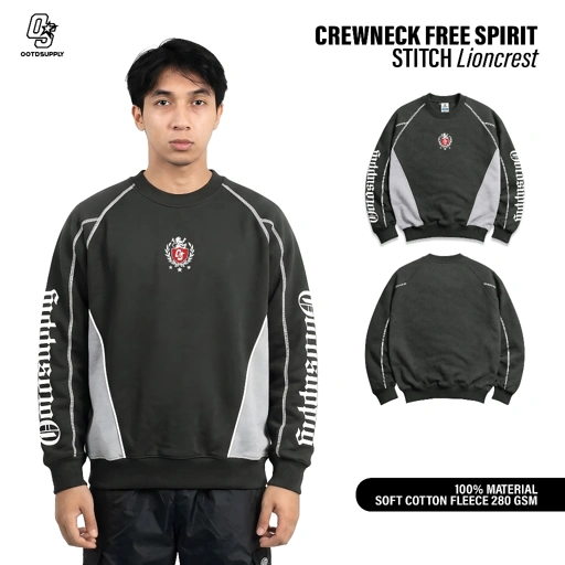 Image of OOTDSUPPLY Crewneck Stitch Lioncrest Whisper Grey | Sweater Pria & Wanita | Cotton Fleece Unisex | OS-CN-STITCH-007