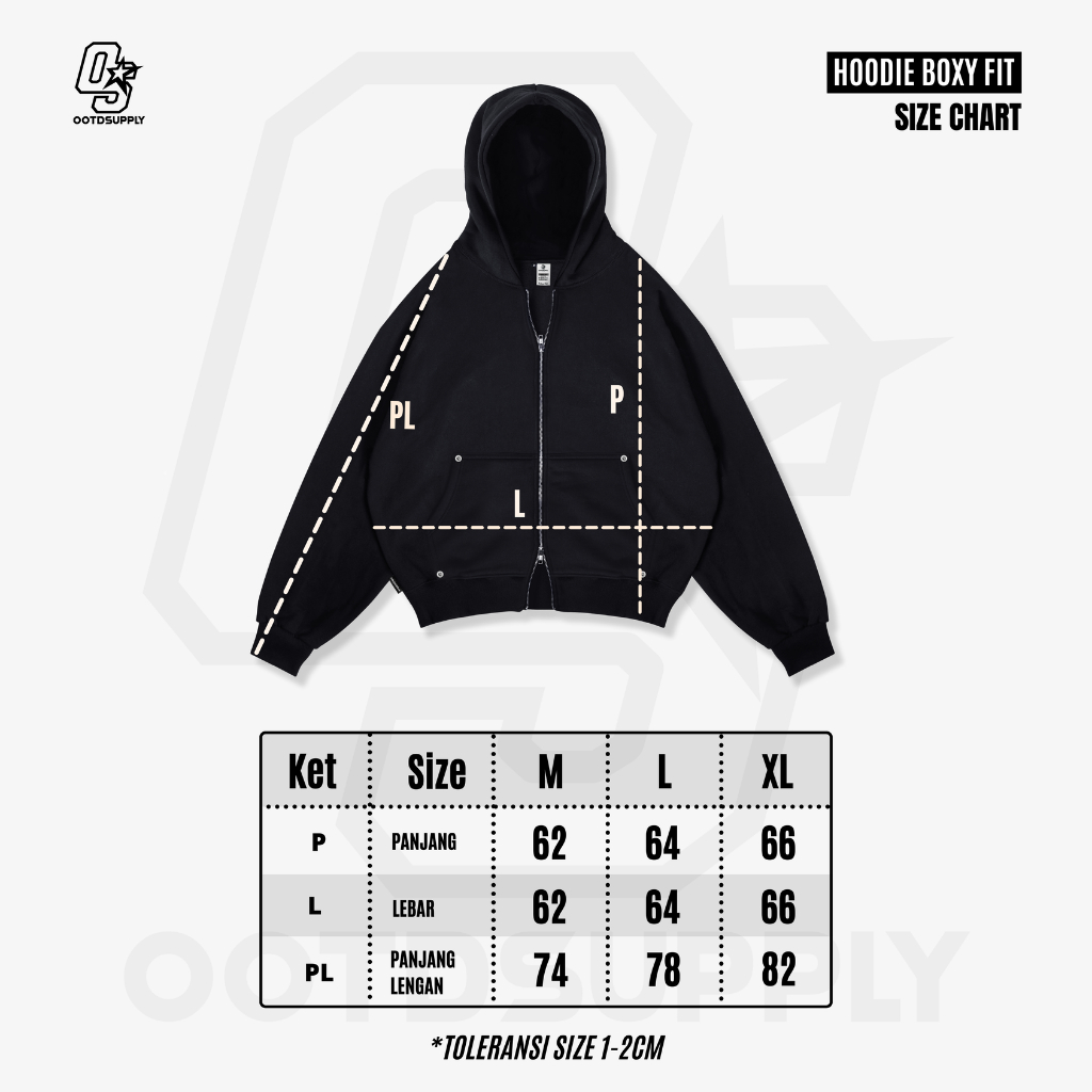 OOTDSUPPLY Hoodie BoxyFit Redline Goldie Embroiderry Black l Hoodie Boxy Line Series | OS-HDBX-RL-BLK-006E