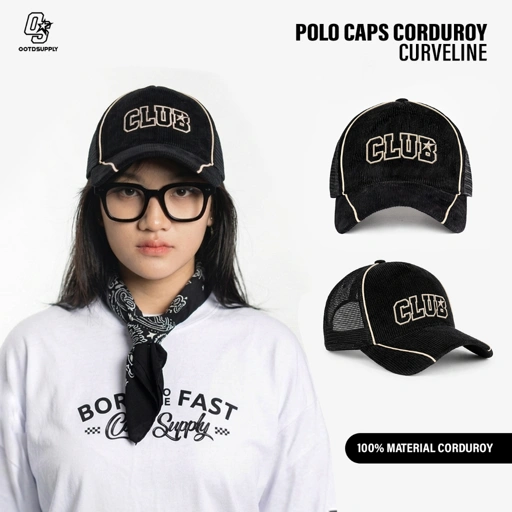 OOTDSUPPLY Polo Caps Corduroy Clubbers Bordir Black | Topi Hat Twill Bordir Pria & Wanita | OS-CAP-CDR-047-BC