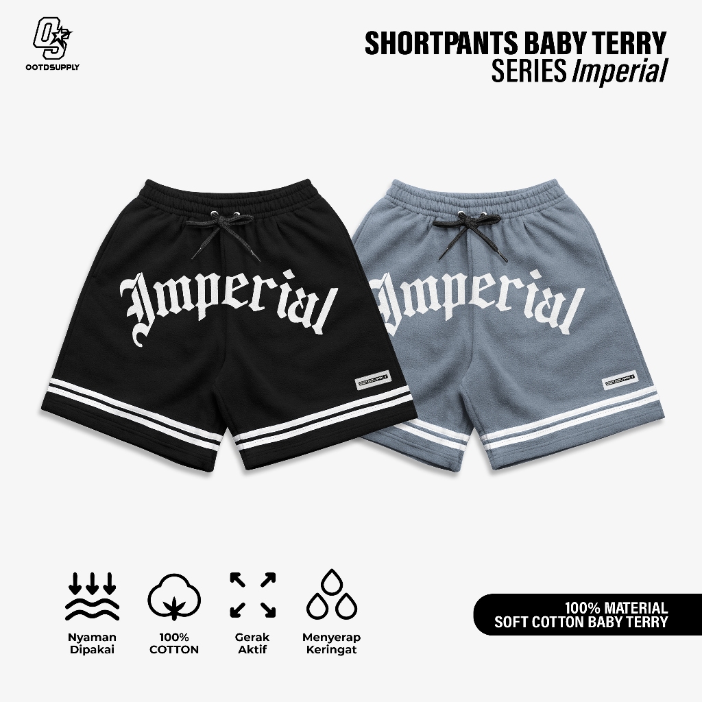 OOTDSUPPLY Celana Pendek Imperial Black & Light Grey l Celana Pendek | Celana Sport Baby Terry | OS-SP-BT-003
