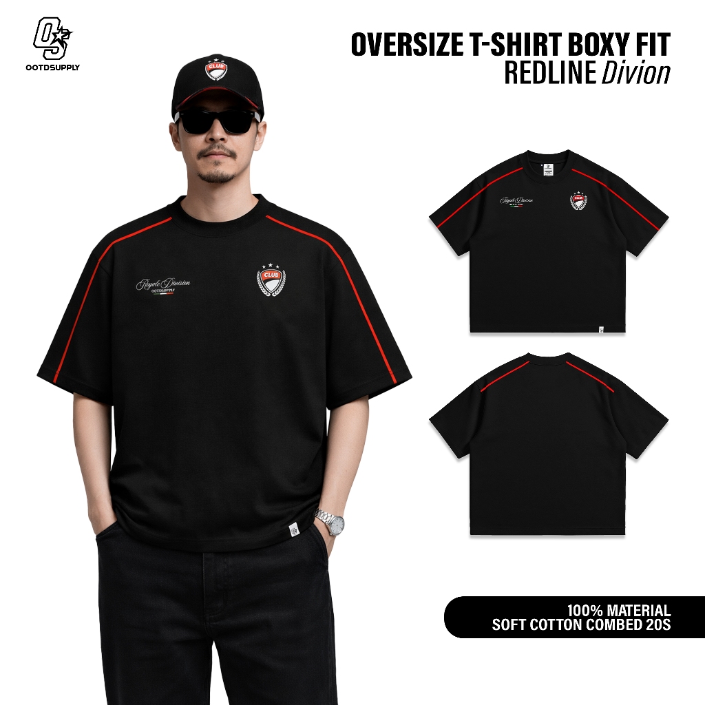 OOTDSUPPLY Tshirt Boxyfit Redline Divion Black l Tshirt Boxyfit Unisex Line Series | OS-OVZBX-RL-BLK-003
