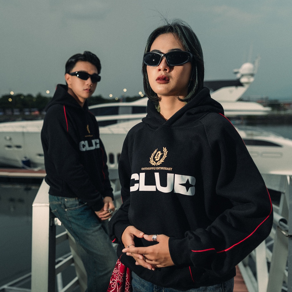 OOTDSUPPLY Hoodie BoxyFit Redline Starclub Black l Hoodie Boxy Line Series | OS-HDBX-RL-BLK-004