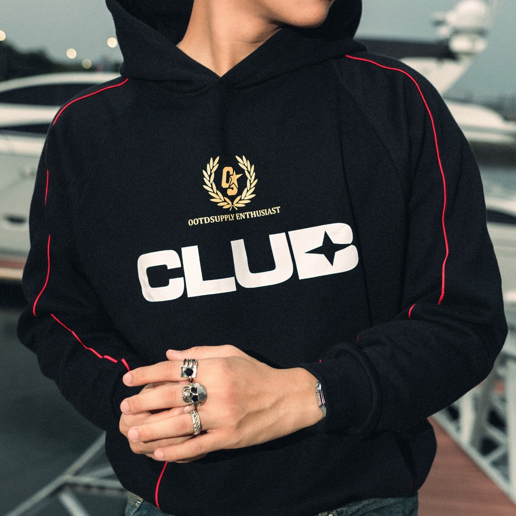 OOTDSUPPLY Hoodie BoxyFit Redline Starclub Black l Hoodie Boxy Line Series | OS-HDBX-RL-BLK-004