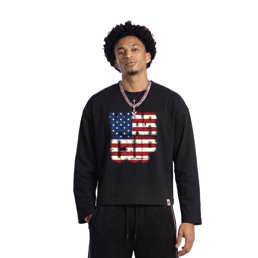 OOTDSUPPLY Longsleeve Boxy 20s USA  Black l Oversize Boxy World Cups Series | T-Shirt Lengan Panjang l Kaos Panjang I Atasan Unisex | OS-LS-BX-022