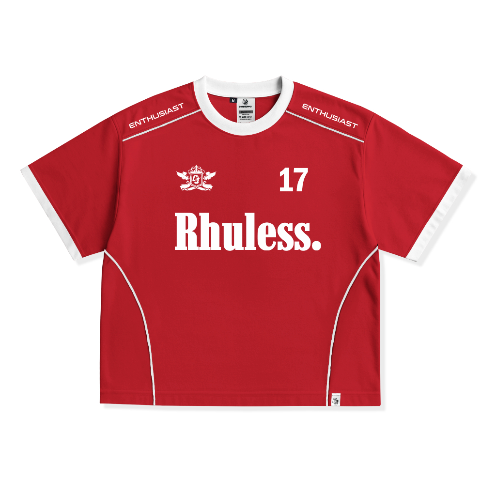 OOTDSUPPLY Oversize Boxy Ringer Line Rhuless Red Chili l Kaos Boxy Unisex Ringer Series | OS-OVZ-BX-RL-RC-002