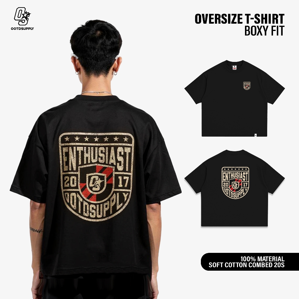 OOTDSUPPLY Boxy Fit Oversize Eternal Shield Black | 20s Boxy Series | Tshirt Boxyfit l Kaos Boxy OS-OVZ-BX-056