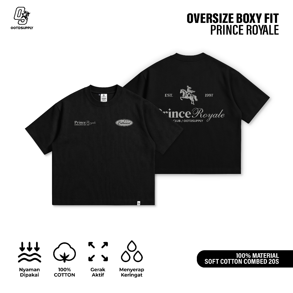 OOTDSUPPLY BoxyFit Oversize Prince Black & White | Kaos Boxy Series | Tshirt Boxy fit l Kaos Boxy OS-OVZ-BX-061